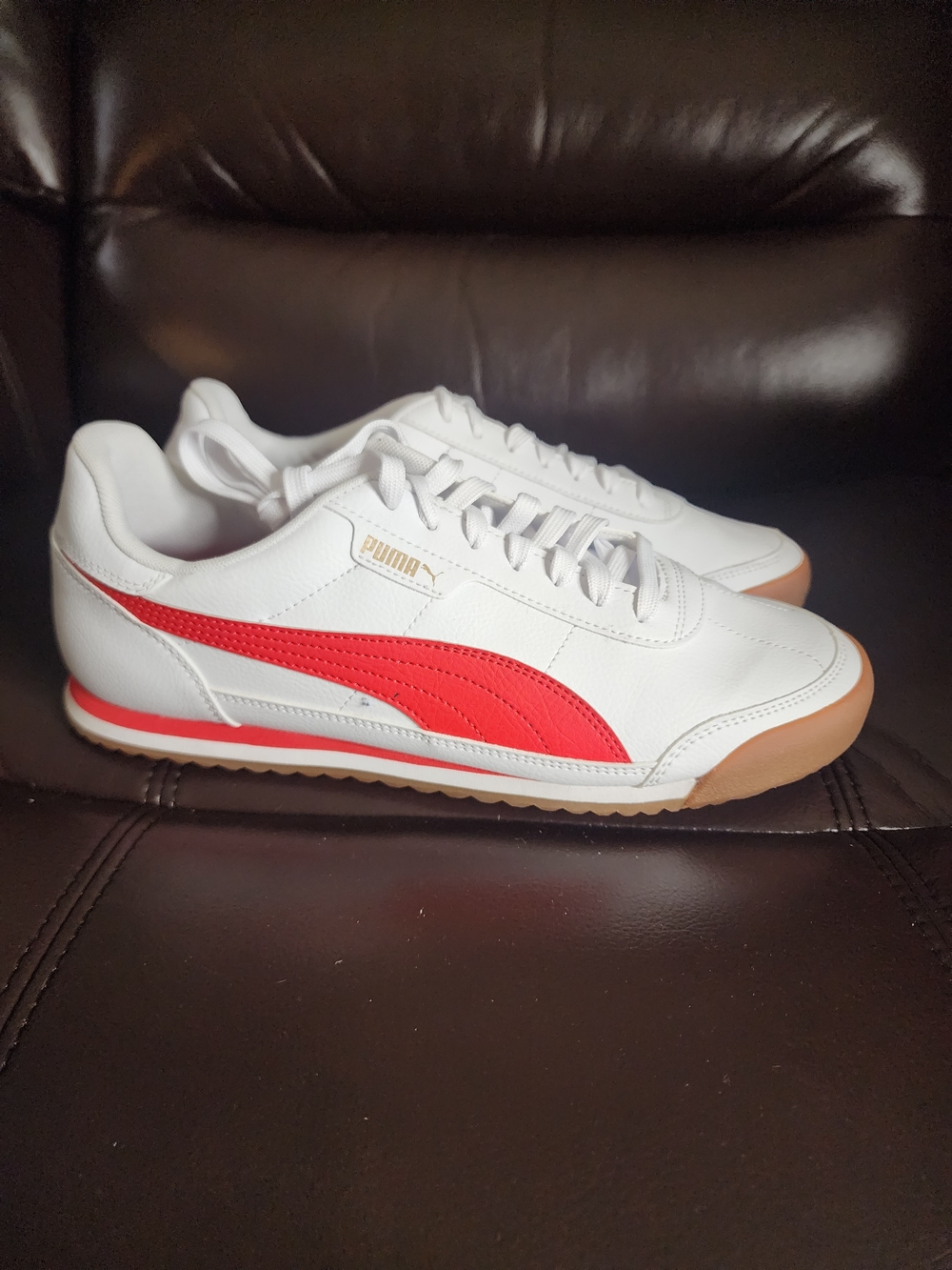 Puma Turino II White Sneakers with Red Side Stripe